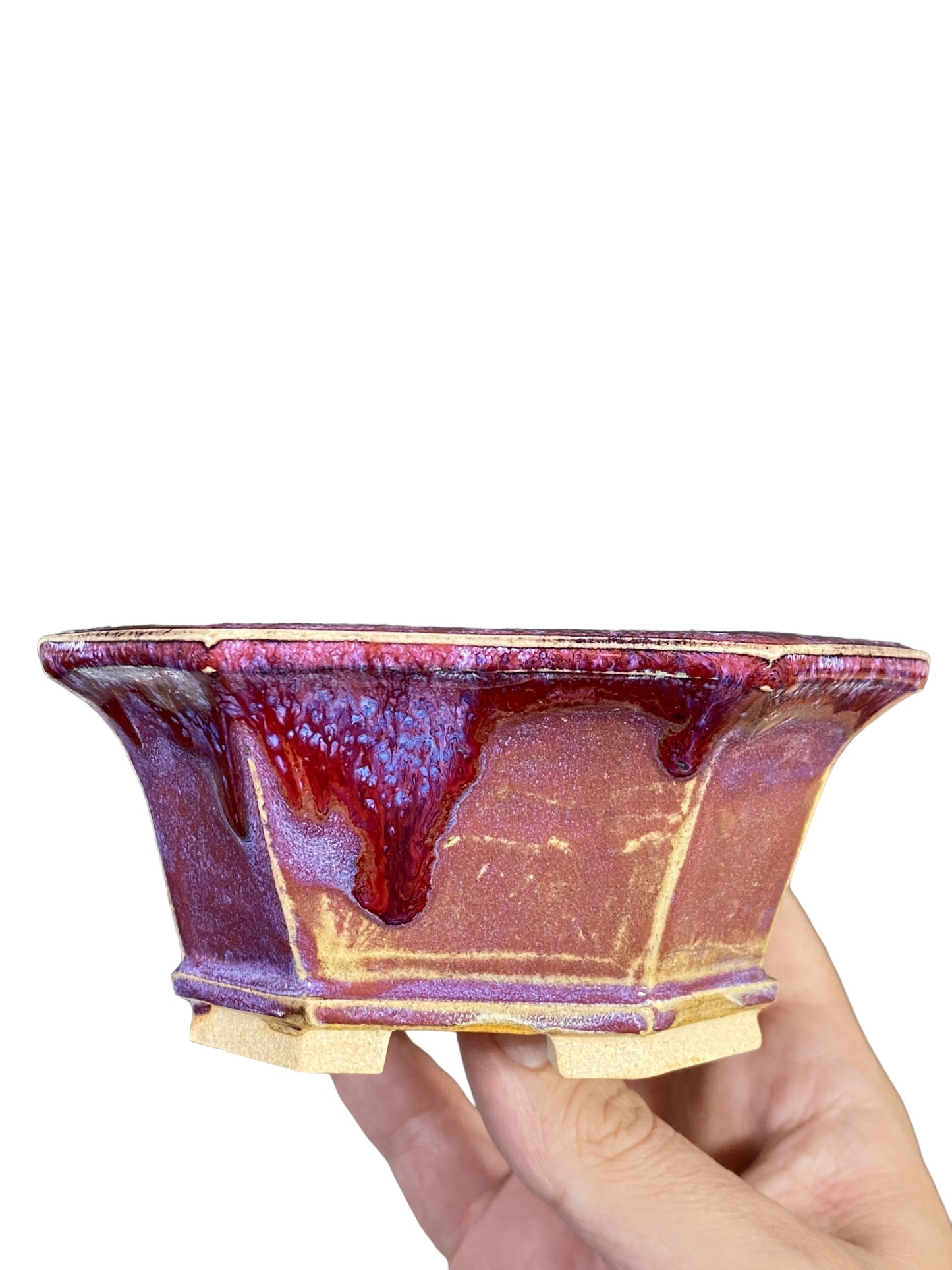 Fukuda Keiun - Multicolor Drip Glazed Bonsai Pot (5-7/8" wide)