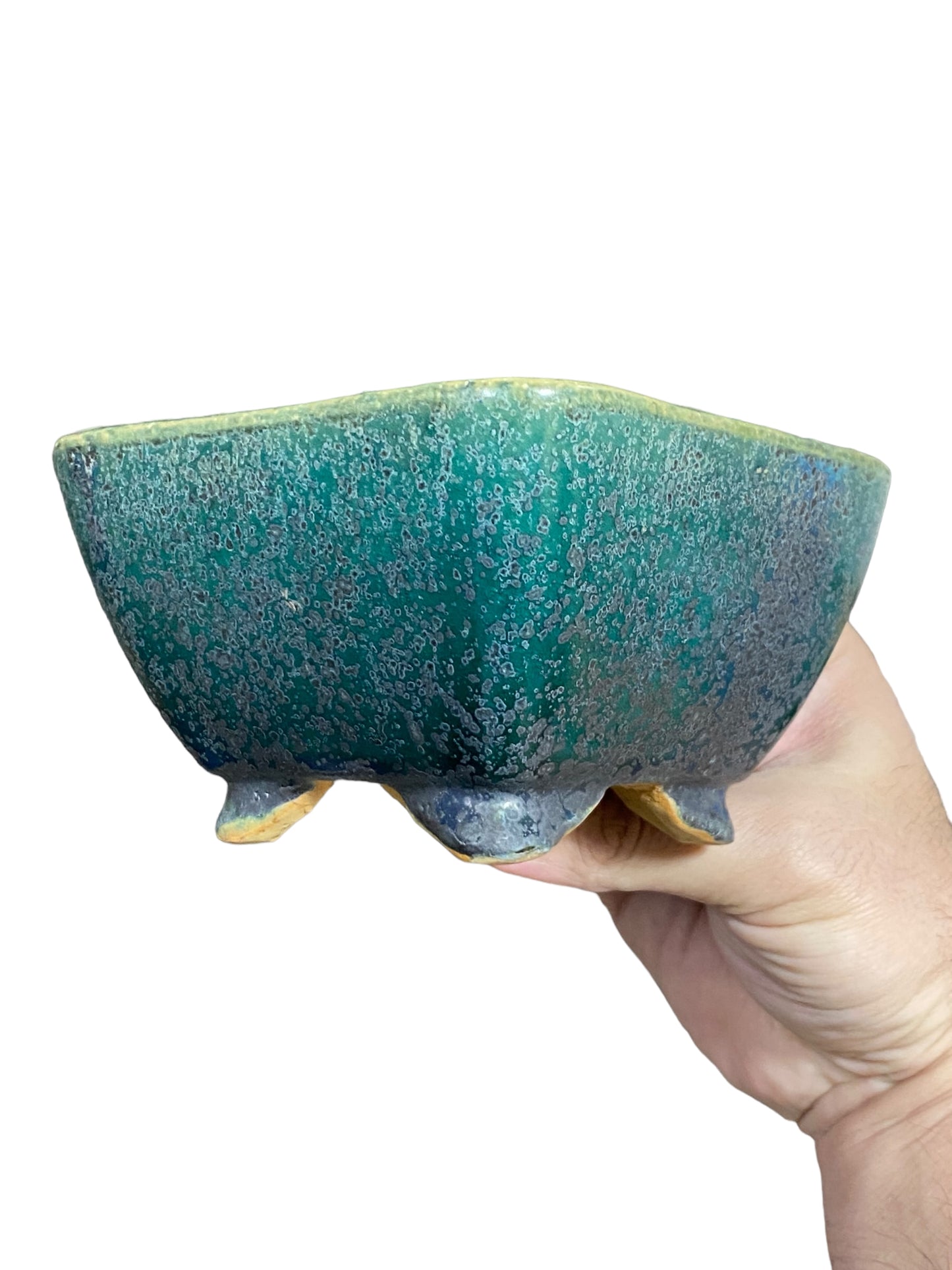 Koyo - Classic Oribe Glazed Square Bonsai Pot