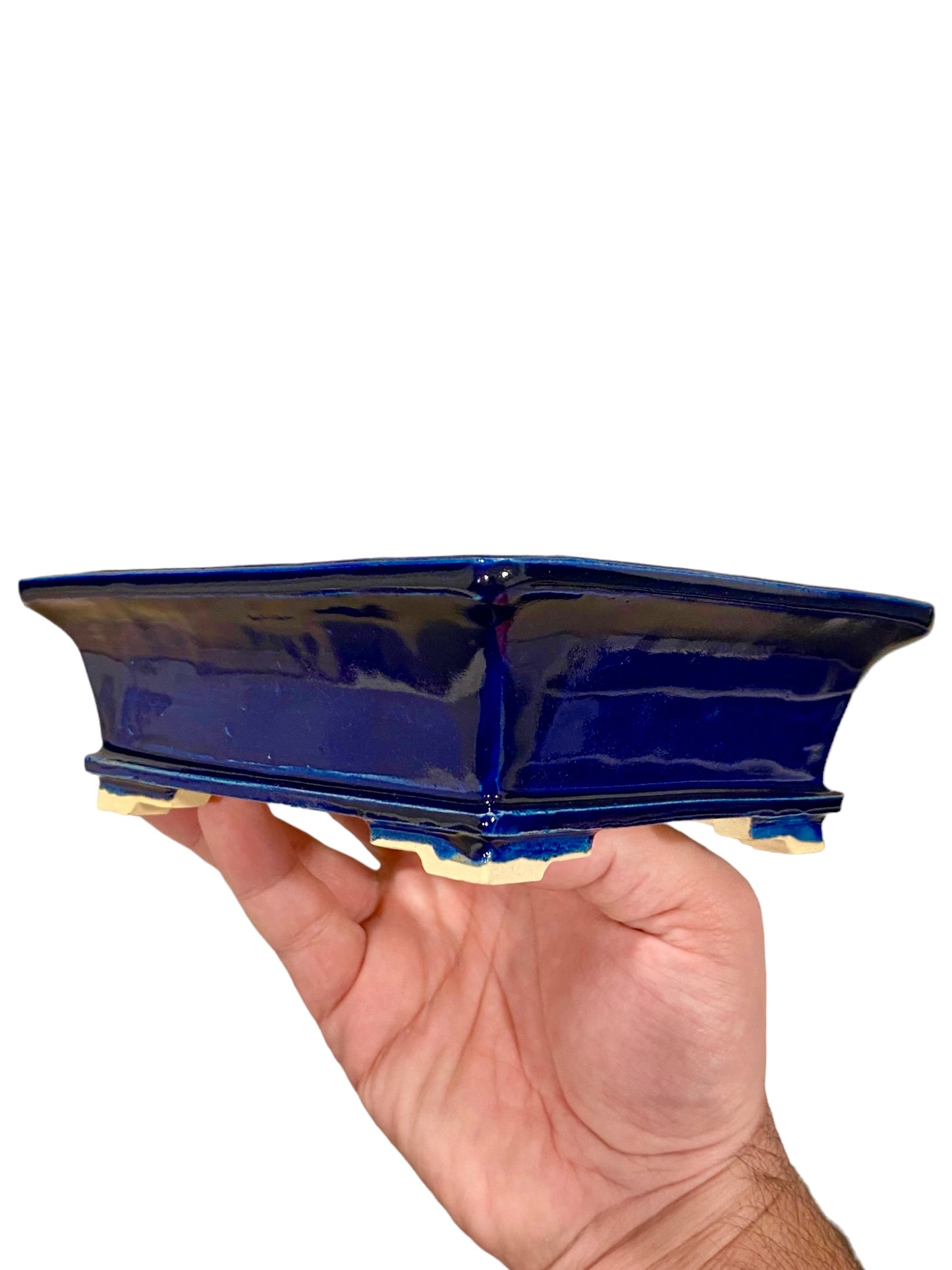 Fukuda Keiun - Mirror Blue Glazed Rectangle Bonsai Pot