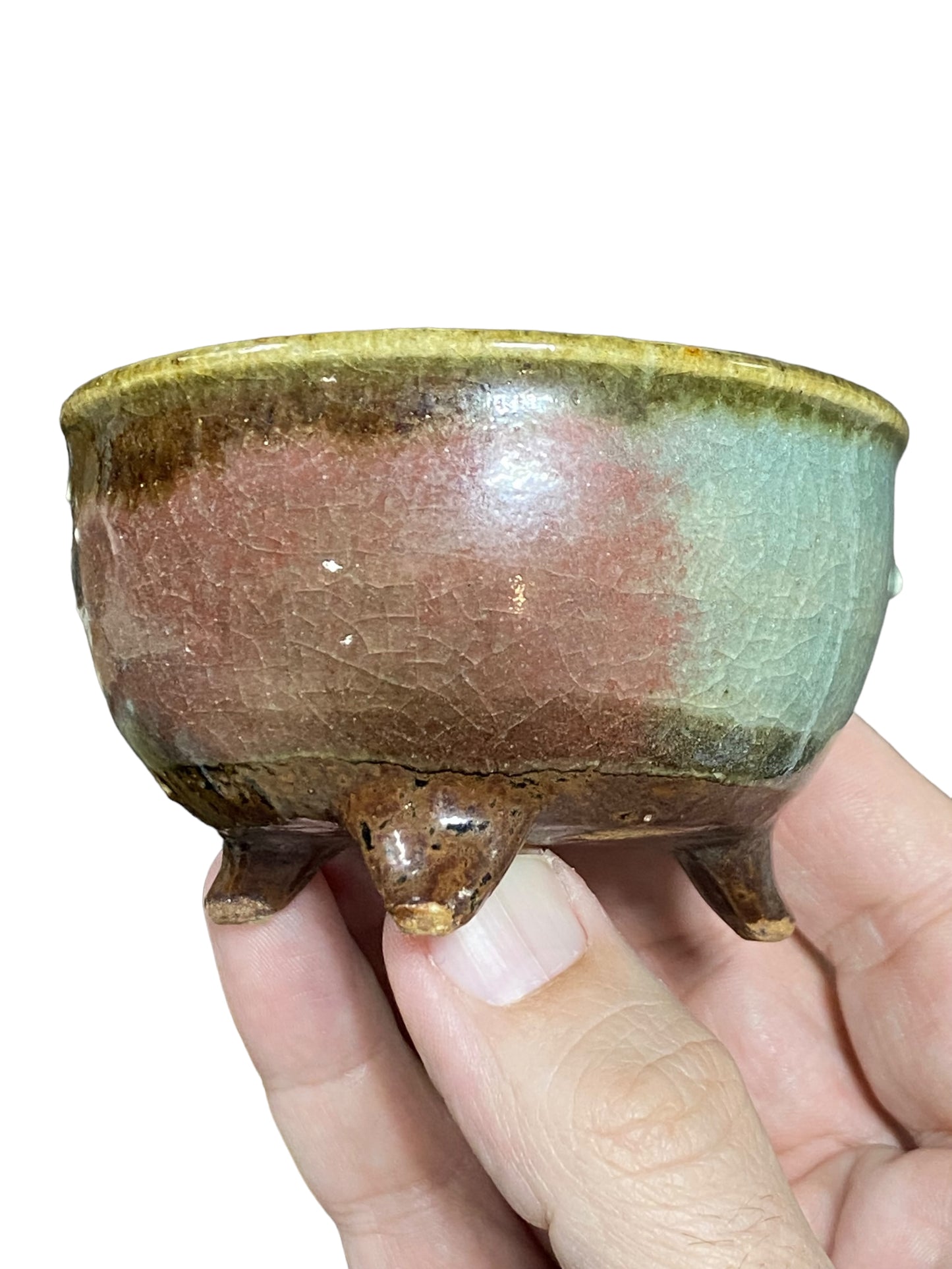 Heian Kosen - Multicolor Footed Round Bonsai Pot