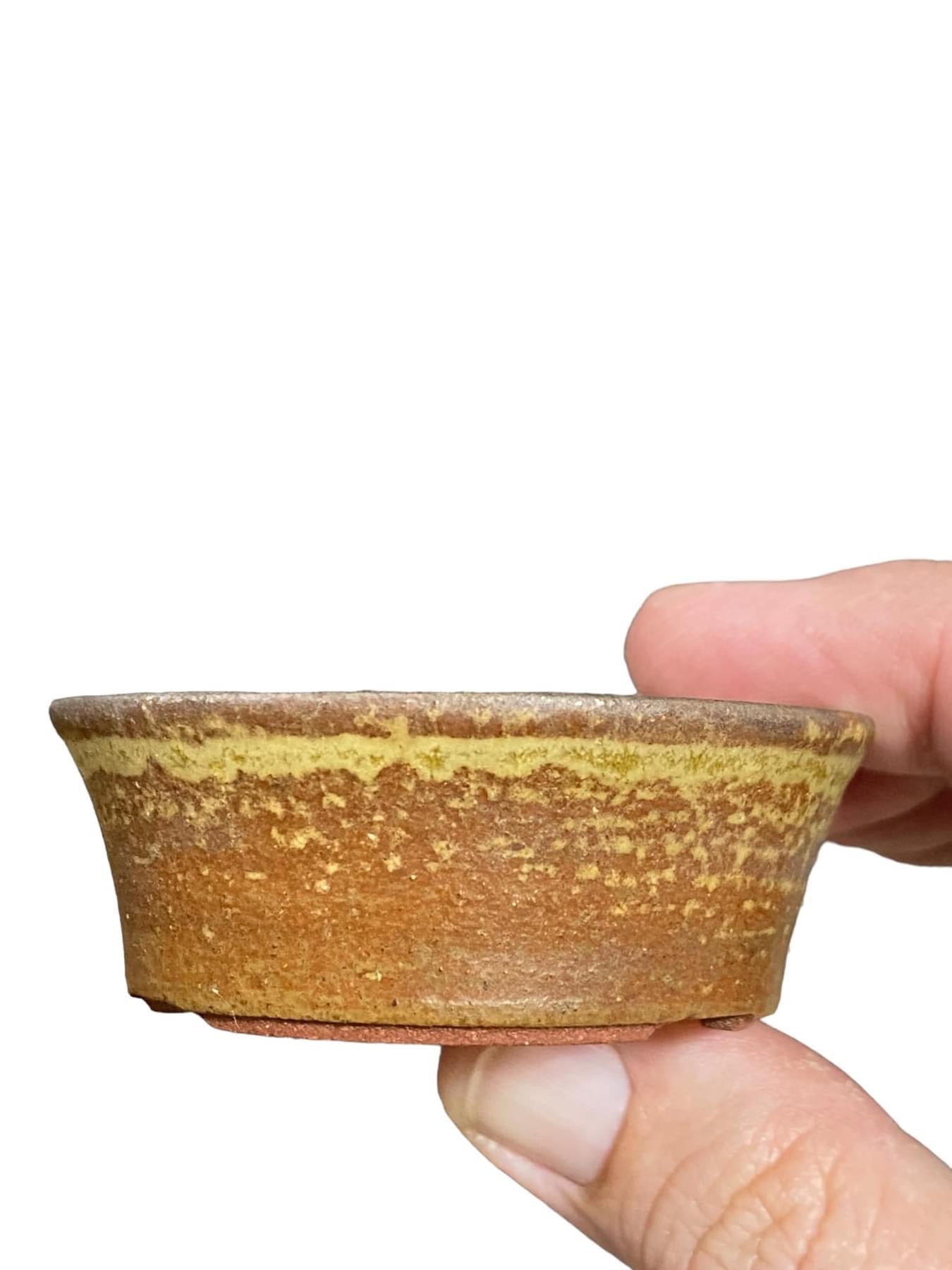 Japanese - Unusual Glazed Round Bonsai Pot (2-1/2" wide)