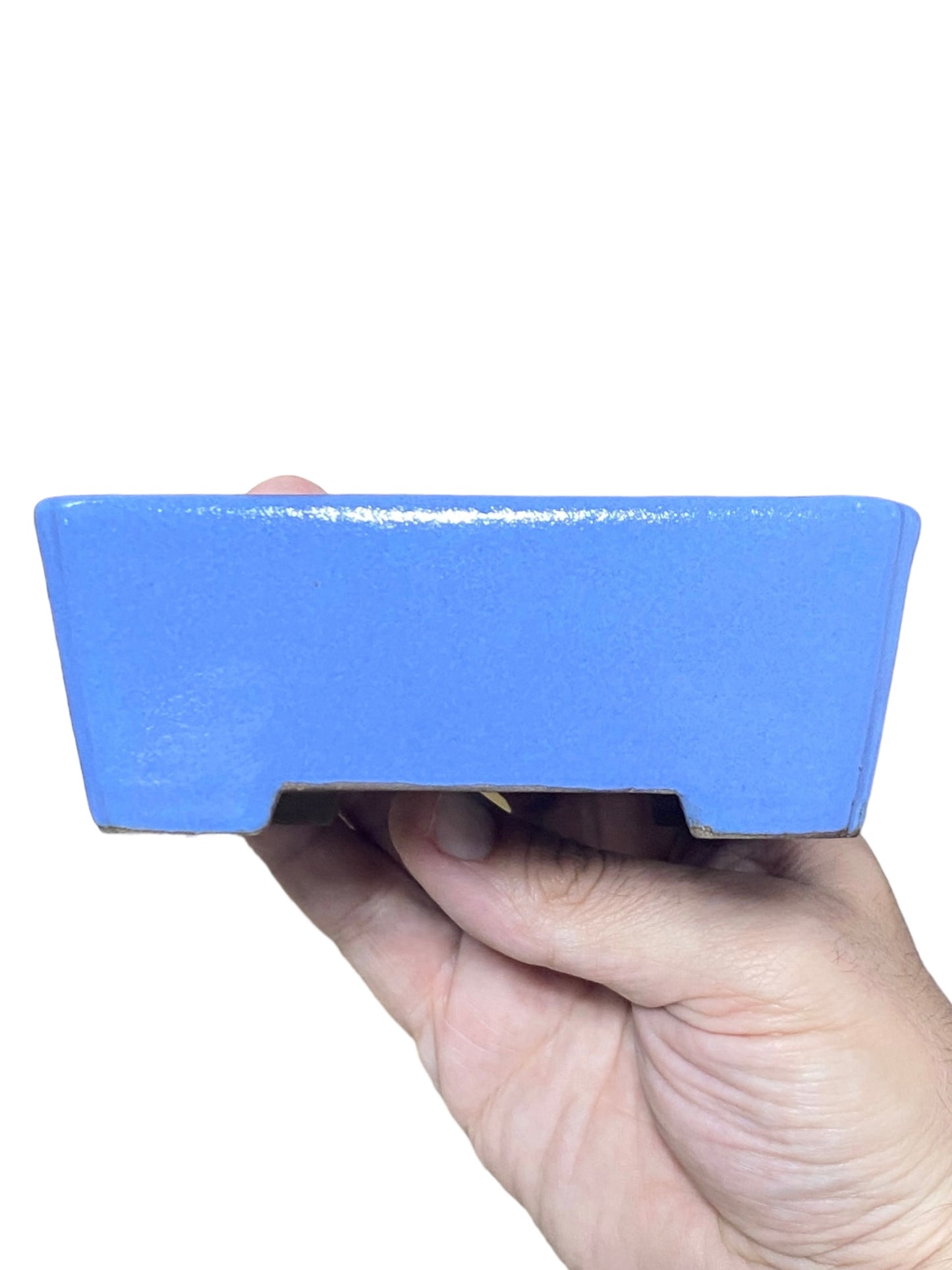 Shibakatsu - Bright Blue Glazed Square Style Bonsai Pot (4-7/8" wide)