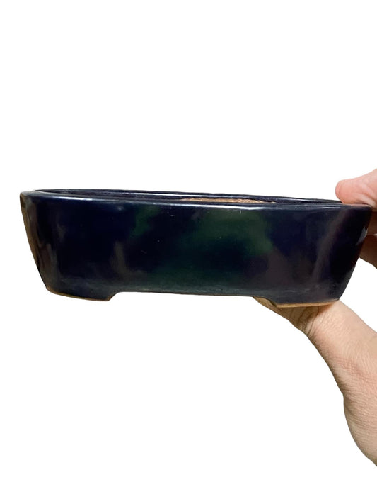 Housyu - Ruri Blue Glazed Oval Bonsai Pot (6-1/4" wide)