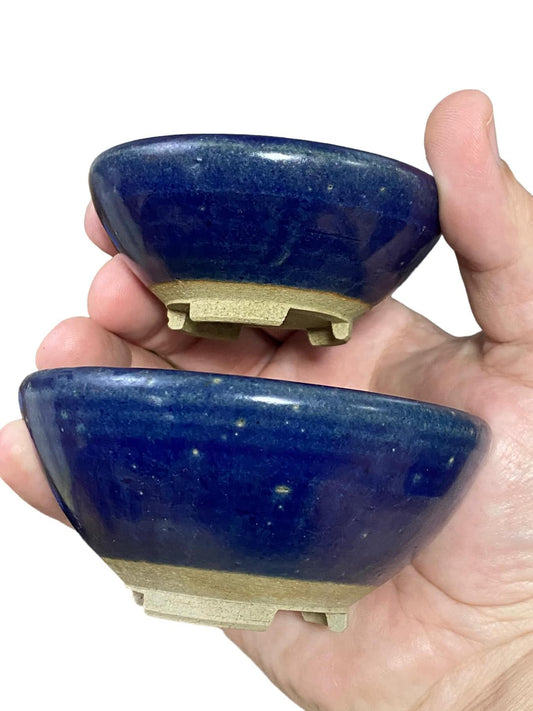 Heian Kosen - Set of 2 Footed Bonsai Pots (4” and 3-3/16 wide)