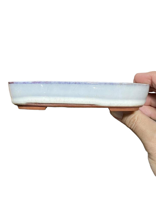 White Glazed Oval Bonsai Pot from China (6-1/8" wide)