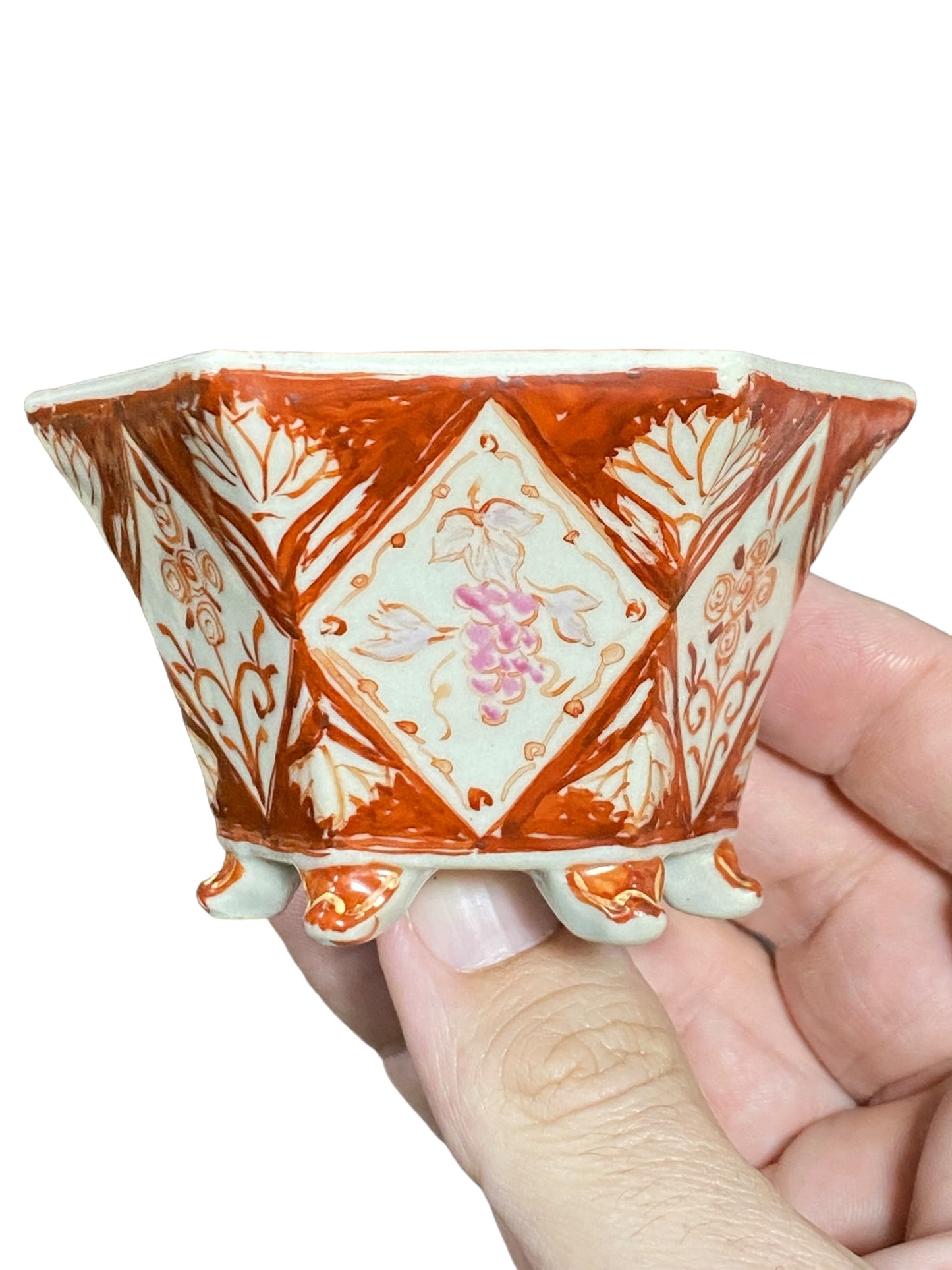 Kutani Houzan - Rare Painted Hexagon Bonsai Pot