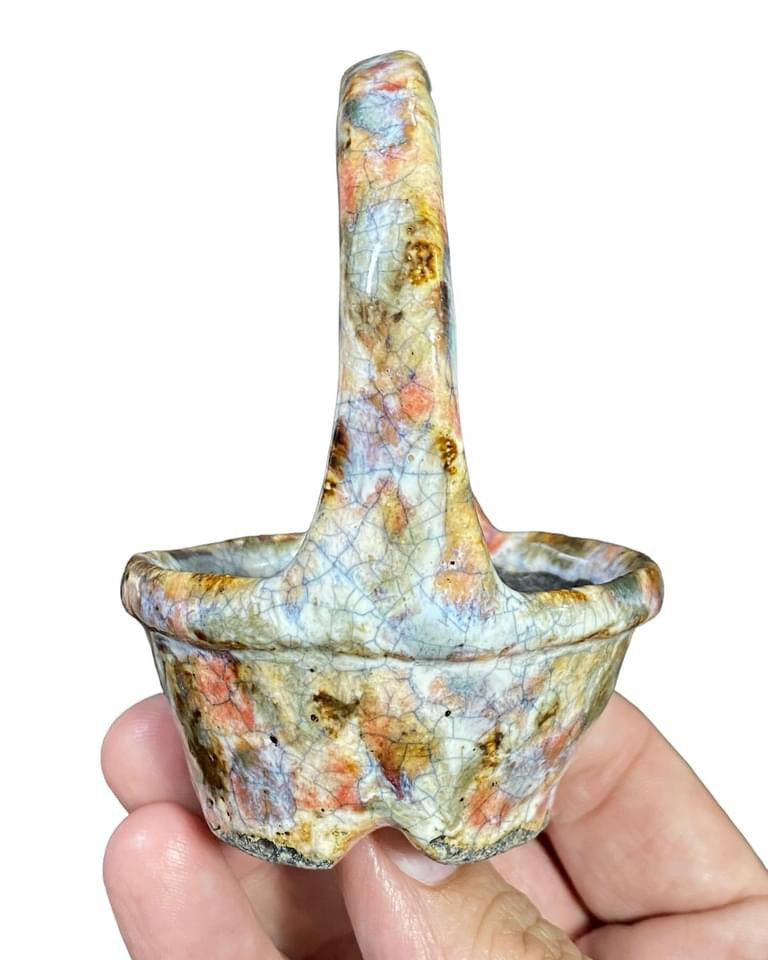 Bunzan - Crackle Glazed Flower Basket Bonsai or Accent Pot (2-11/16” wide)