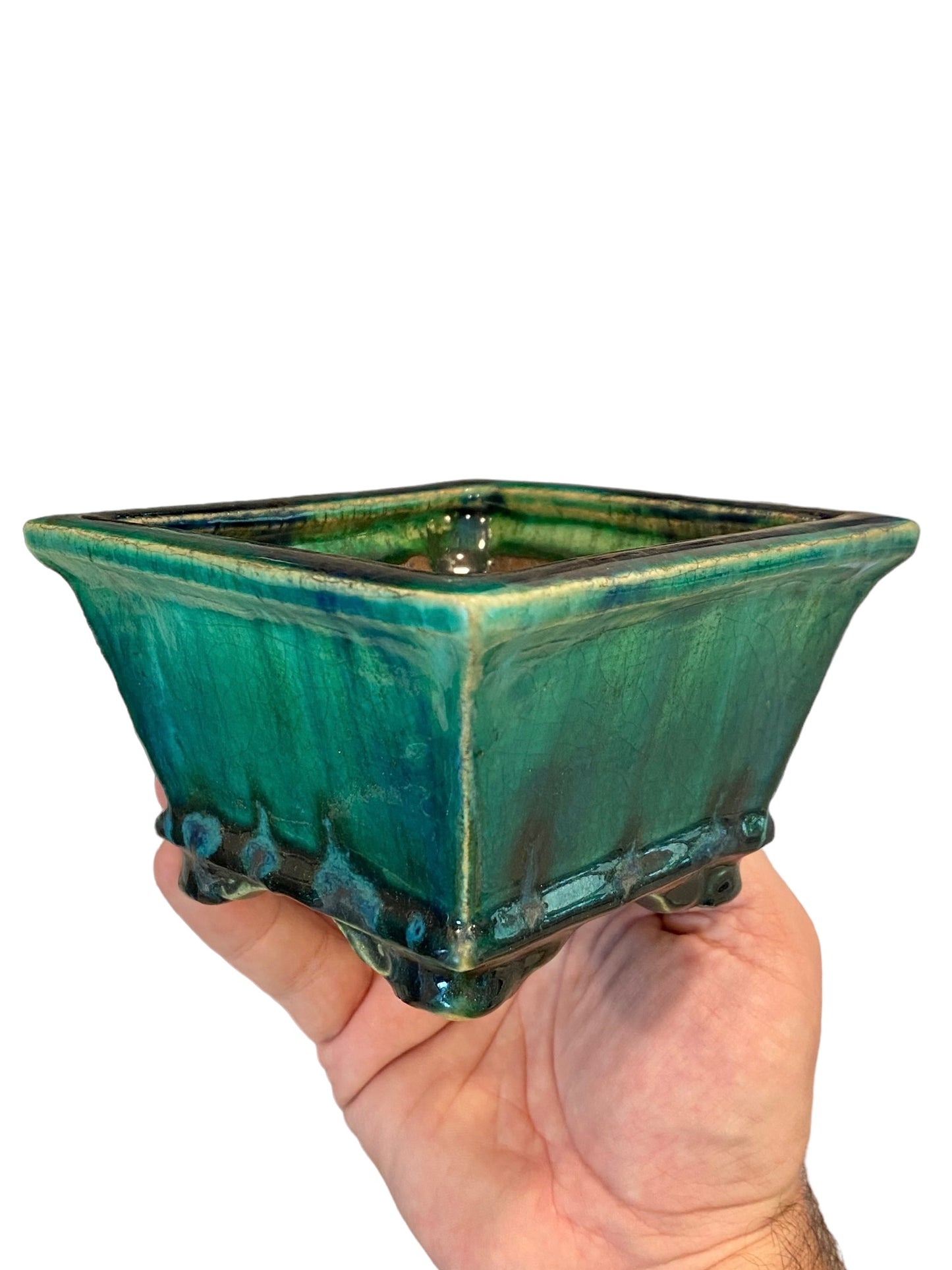 Fukushige Bushuan - Oribe Glazed Semi-Cascade Bonsai Pot