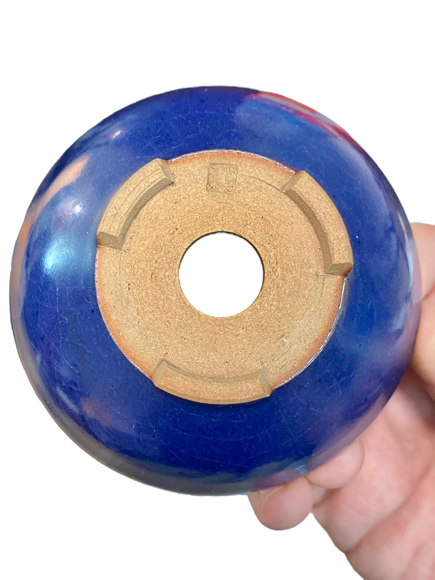 Bigei - Rare Blue Glazed Round Style Bonsai Pot