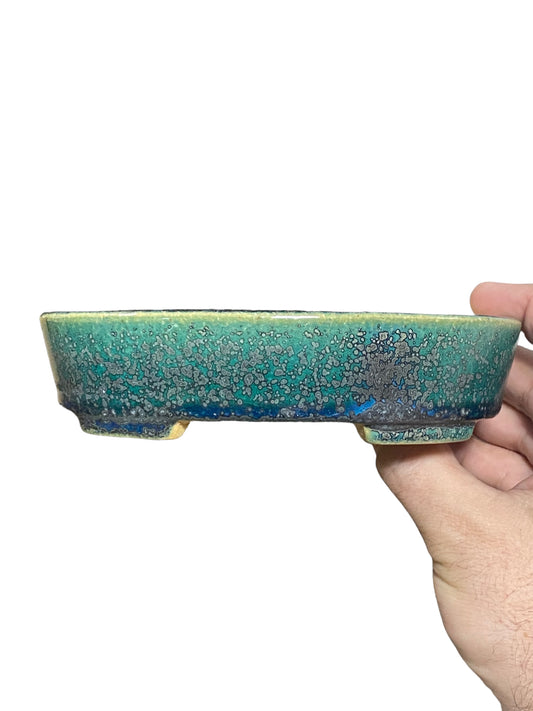 Koyo - Classic Oribe Glazed Oval Bonsai Pot (6-11/16" wide)