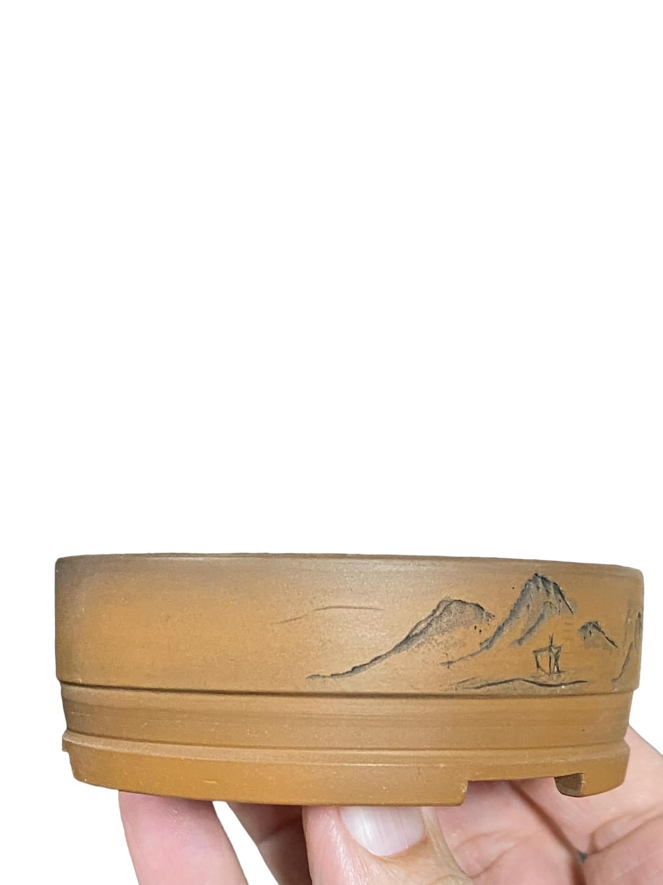 Bigei - Etched Round Style Bonsai Pot (3-1/2” wide)