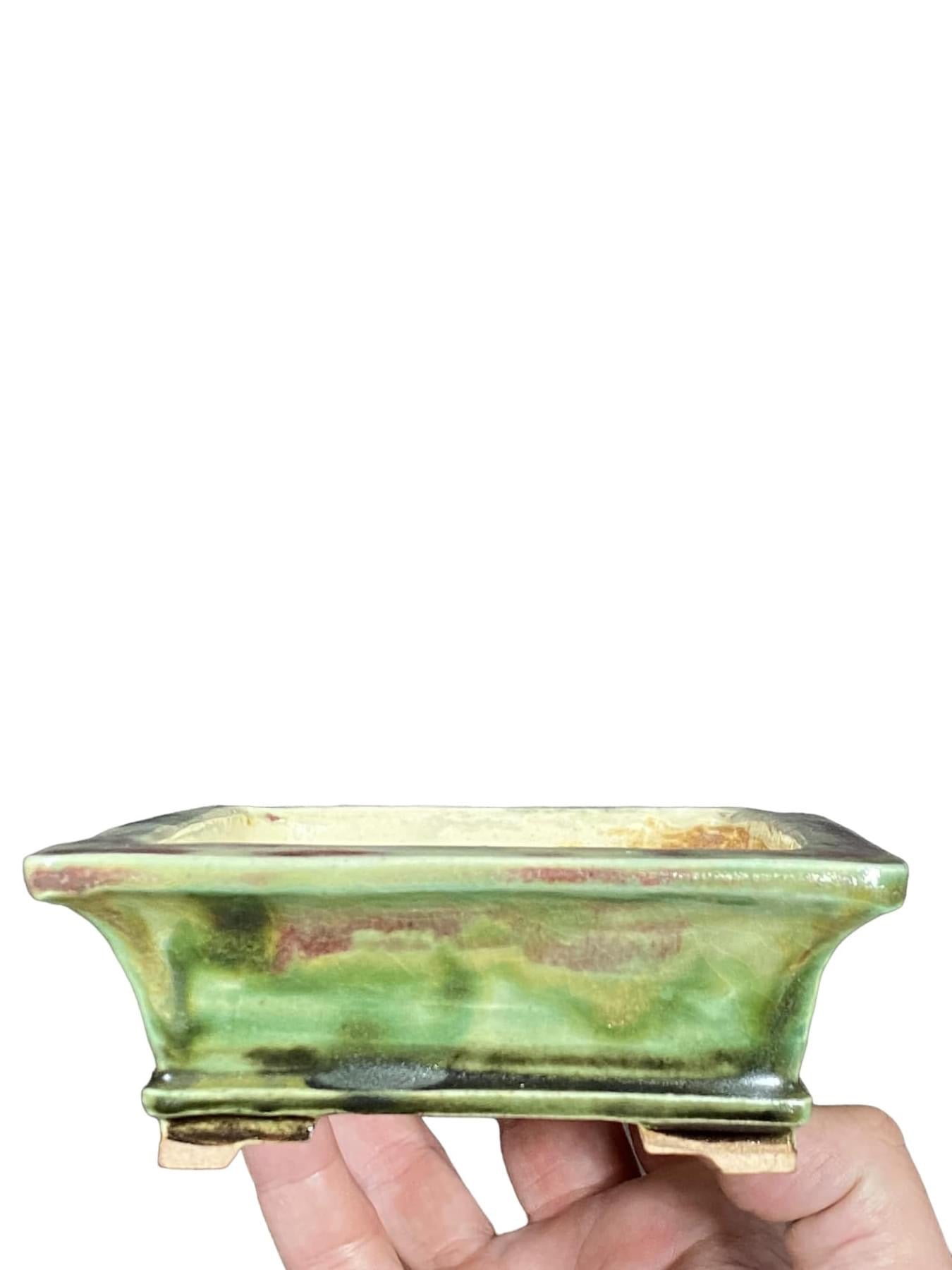 Fukuda Keiun - Stellar Crackle Glazed Rectangle Bonsai Pot (6-5/16” wide)