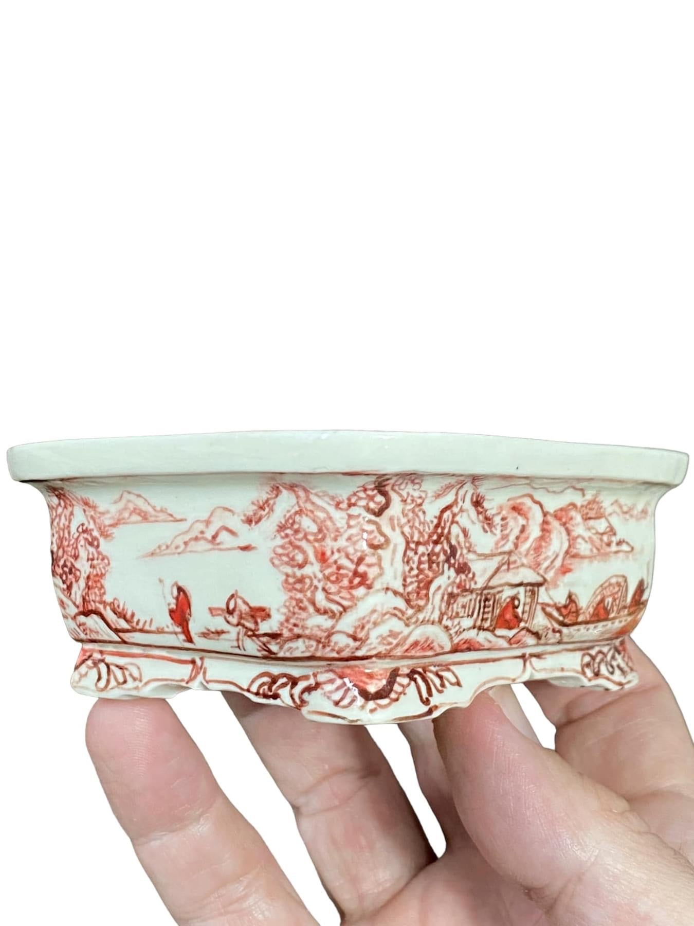 Joshu Katsuyama - Rare Exhibition Quality Painted Red Bonsai Pot (4-1/16" wide)