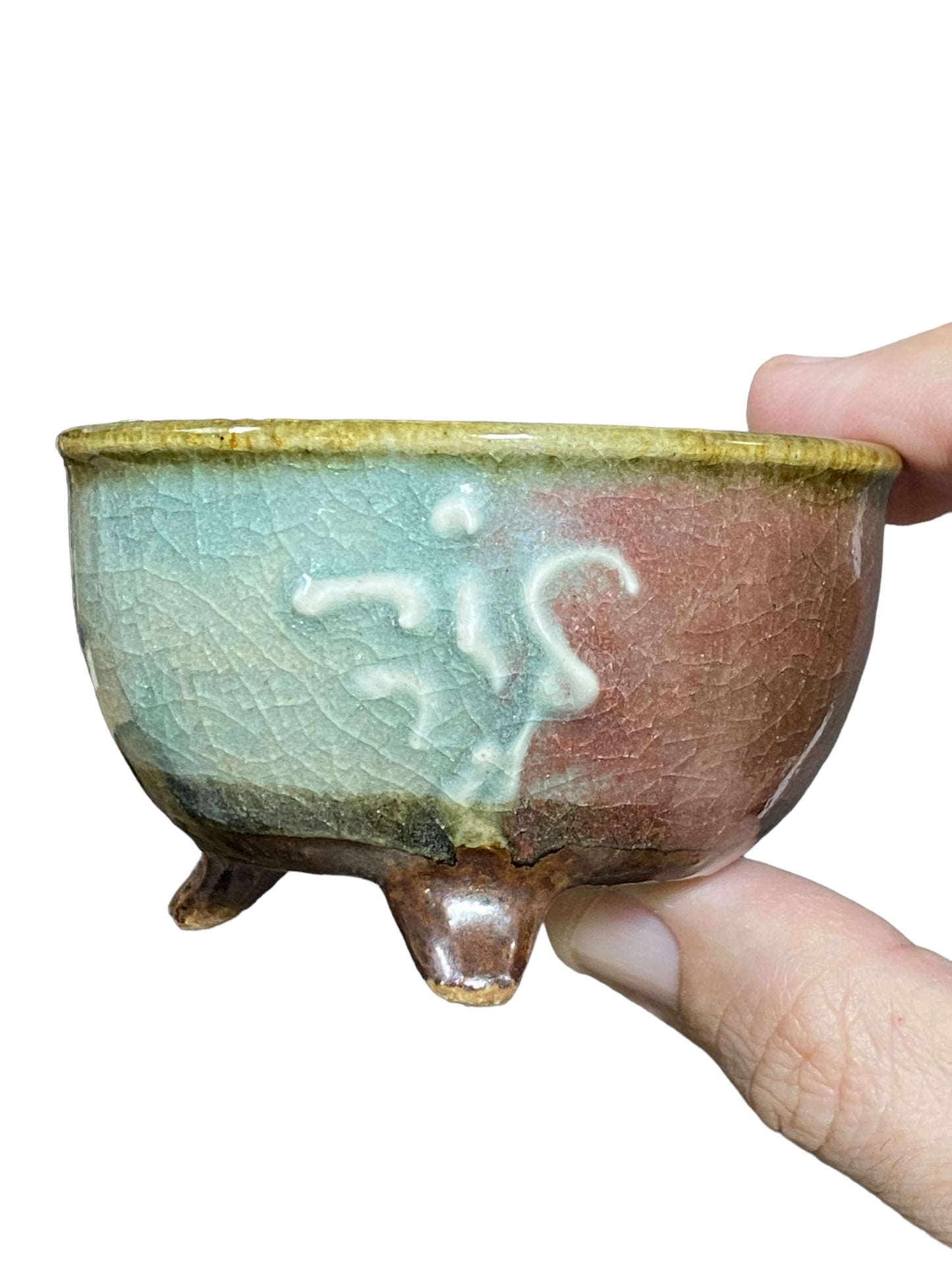 Heian Kosen - Multicolor Footed Round Bonsai Pot