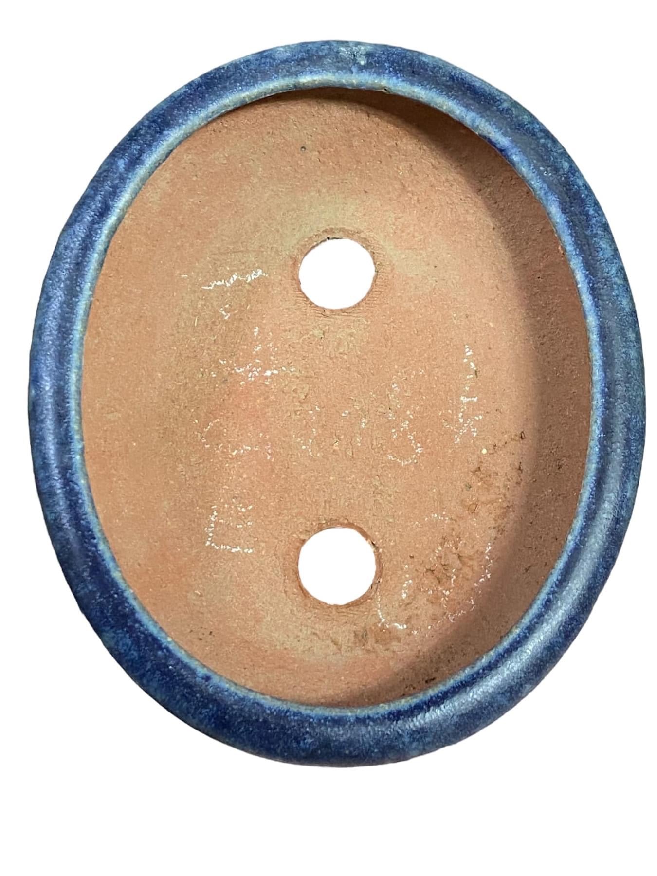 Yozan - Old Blue Namako Glazed Bonsai Pot with Patina (4-11/16” wide)