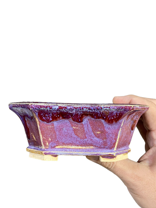 Fukuda Keiun - Multicolor Drip Glazed Bonsai Pot (5-7/8" wide)