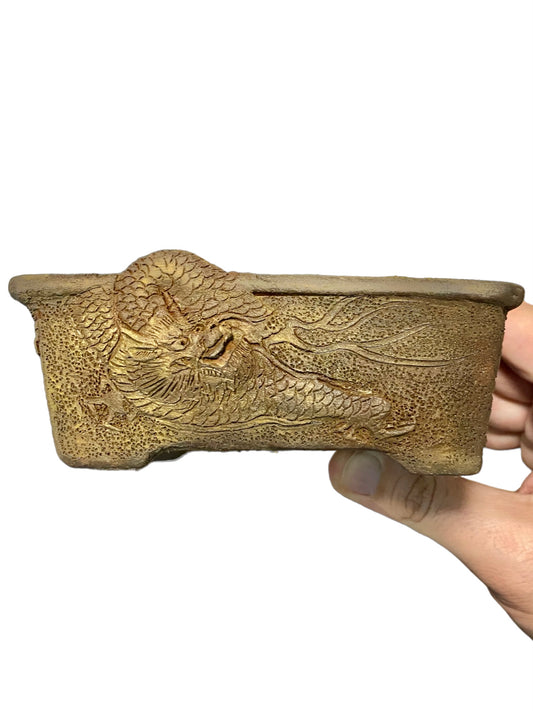 Tani Ranzan - Exhibition Quality Relief Carved Bonsai Pot