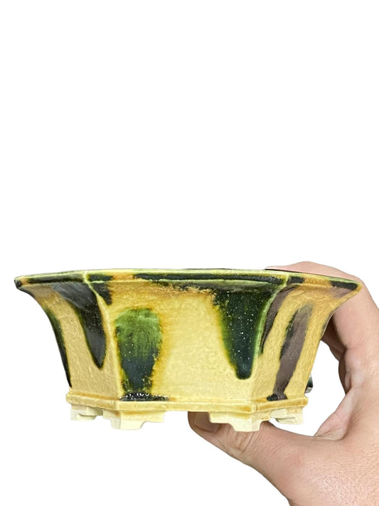 Fukuda Keiun - Beautiful Glazed Rectangle Bonsai Pot (5-13/16” wide)