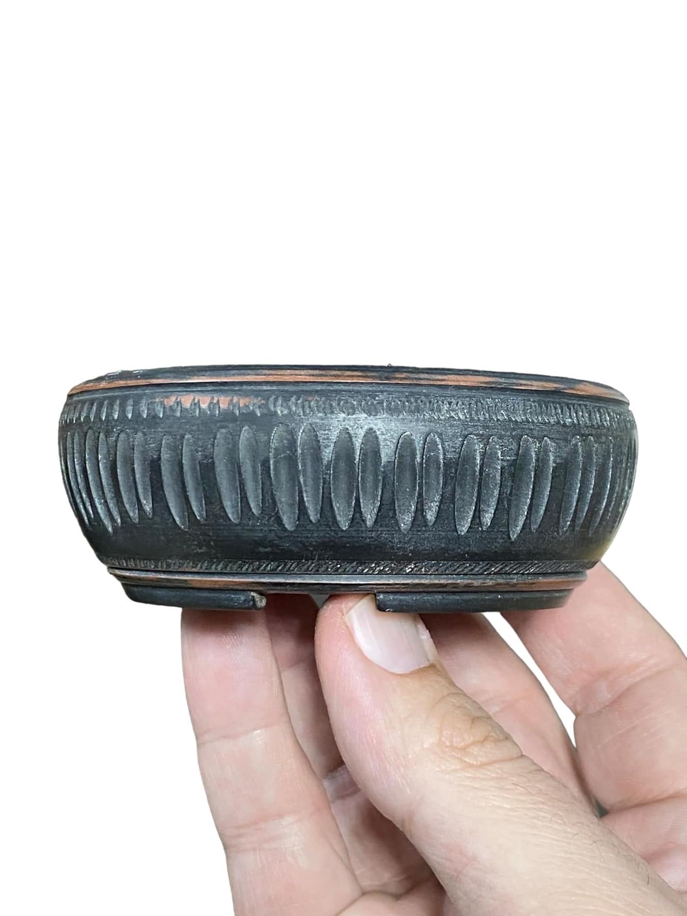 Bigei - Relief Carved Drum Style Bonsai or Accent Pot