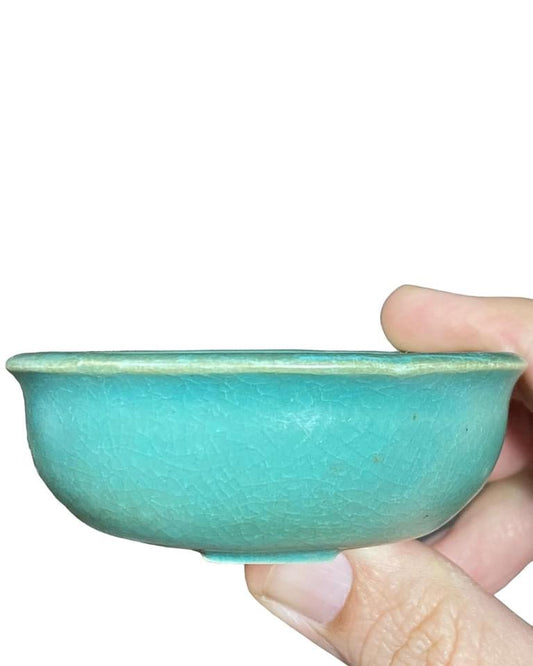 Ume - Lovely Teal Crackle Glazed Bonsai Pot (3-1/16” wide)