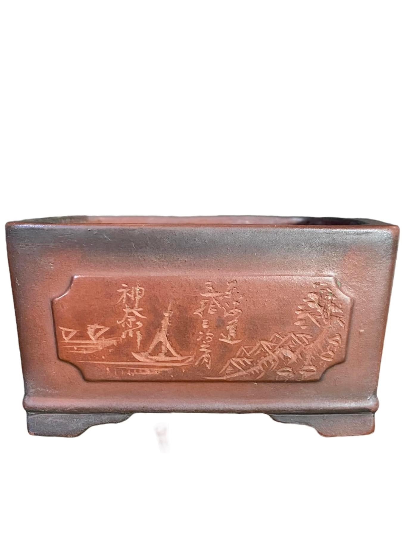 Bigei "Hirata Atsumi"- High Quality Etched Window Bonsai Pot (3-7/8" wide)