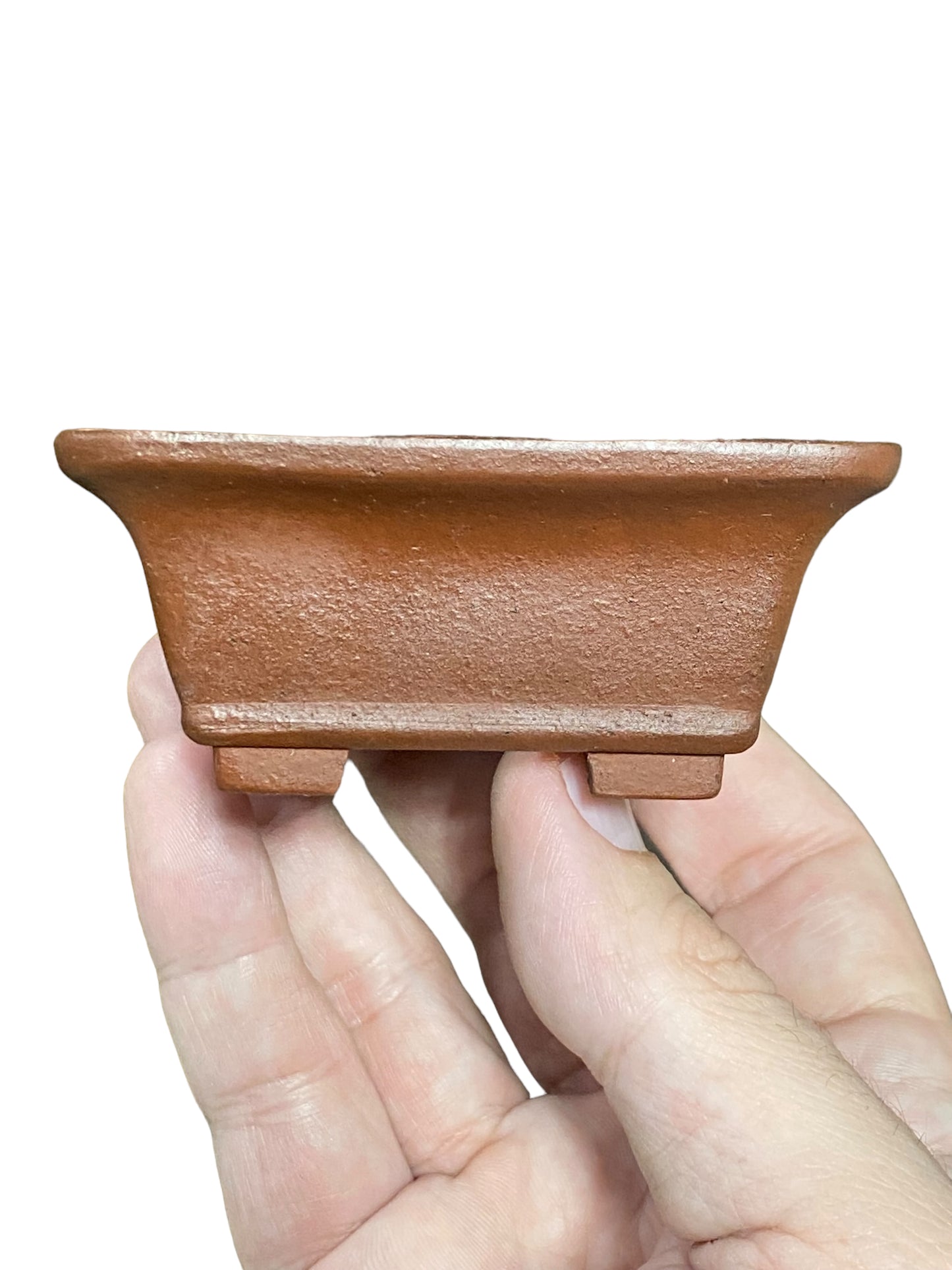 Maruhei - Relief Carved Footed Rectangle Style Bonsai Pot (3-15/16" wide)