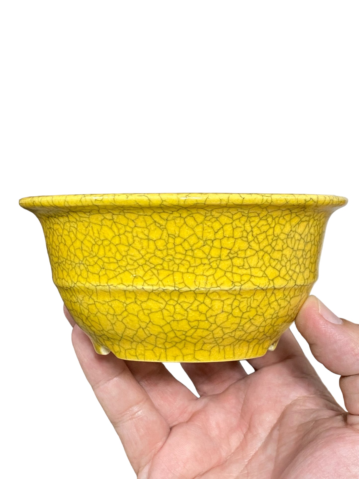 Koyo - Yellow Crackle Glazed Bowl Bonsai Pot (5-1/4" wide)