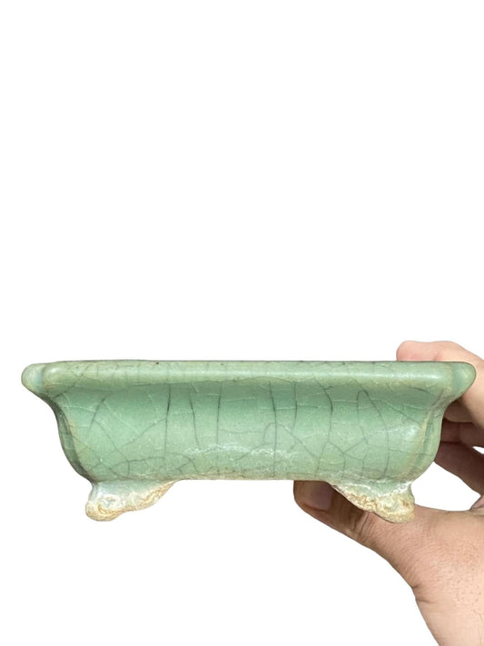 Koto Chukan (Fukuda Tadahiro) - Very Old and Rare Crackle Glazed Bonsai Pot (6-1/16” wide)
