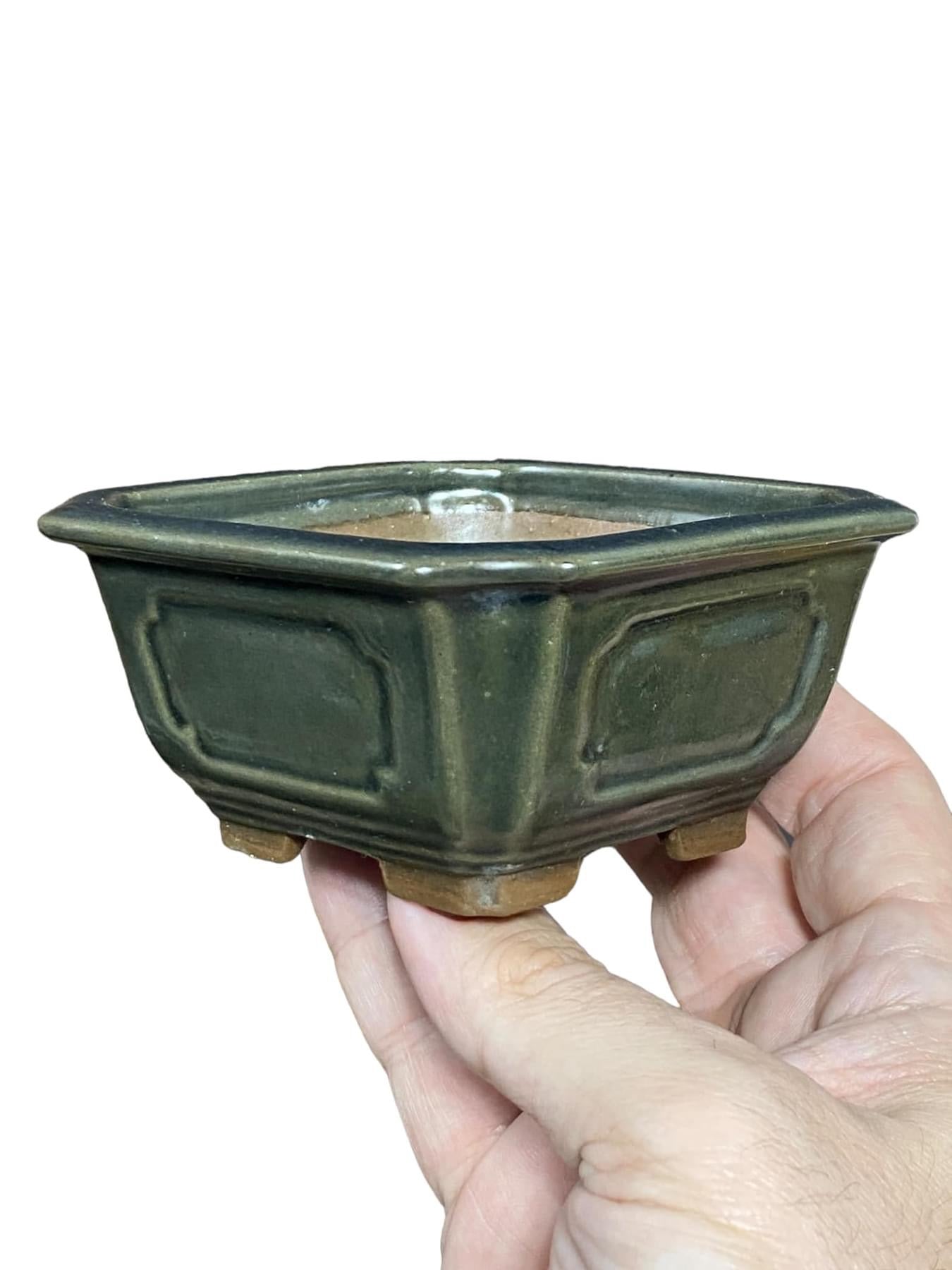 Tosui - Aged Glazed Mokko Style Square Bonsai Pot