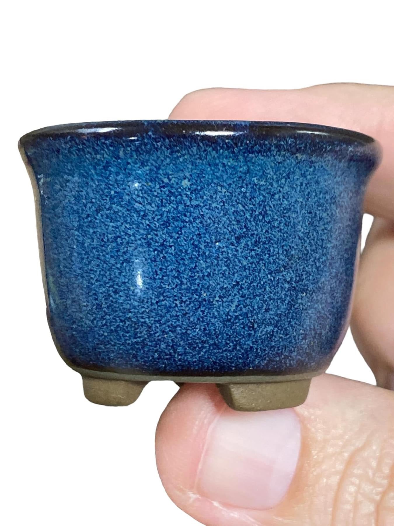 Japanese - Blue Glazed Round Bonsai Pot from Japan