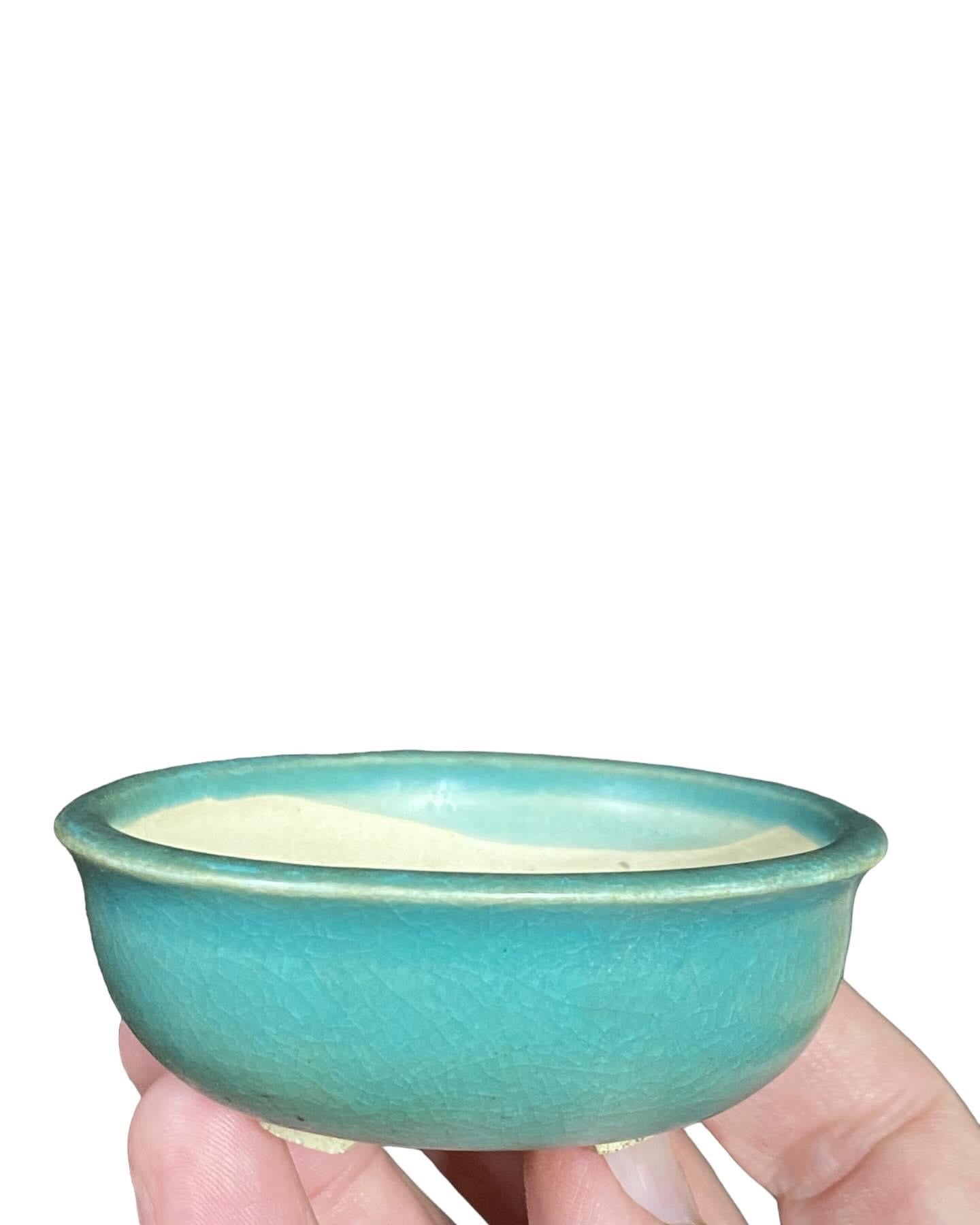 Ume - Lovely Teal Crackle Glazed Bonsai Pot (3-1/16” wide)