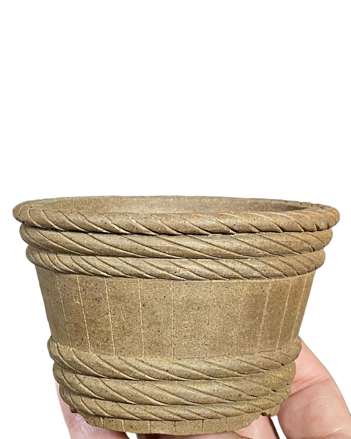 Youga Kiyoshi - Rare Heavy Eched Semi-Cascade Bonsai Pot (4-3/16” wide)