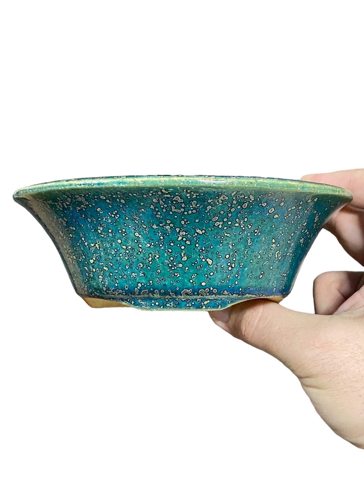 Koyo - Stunning Large Oribe Glazed Banded Bowl Bonsai Pot