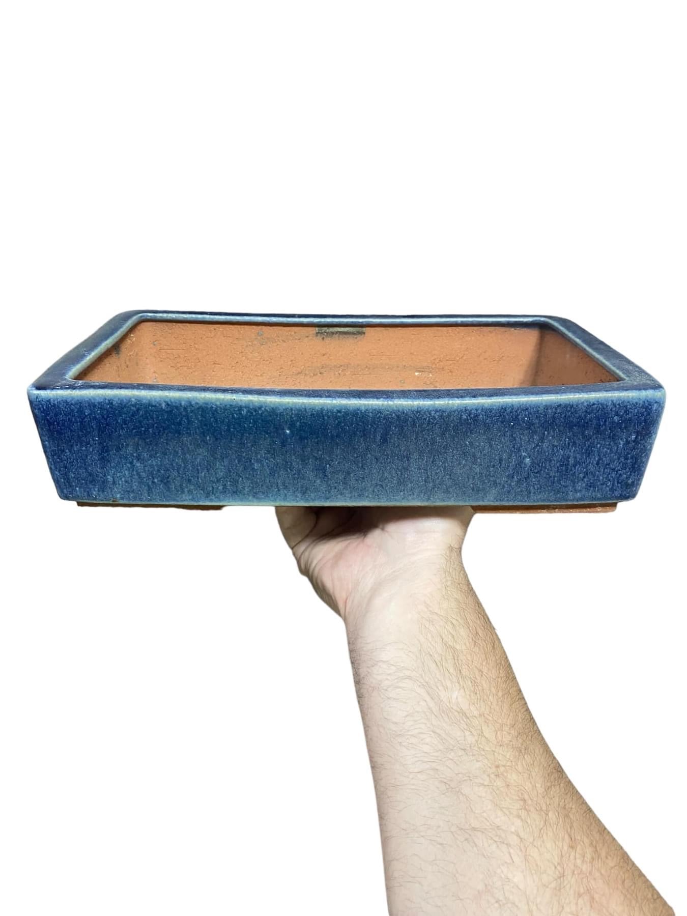 Yozan - 12” Blue Glazed Rectangle Bonsai Pot