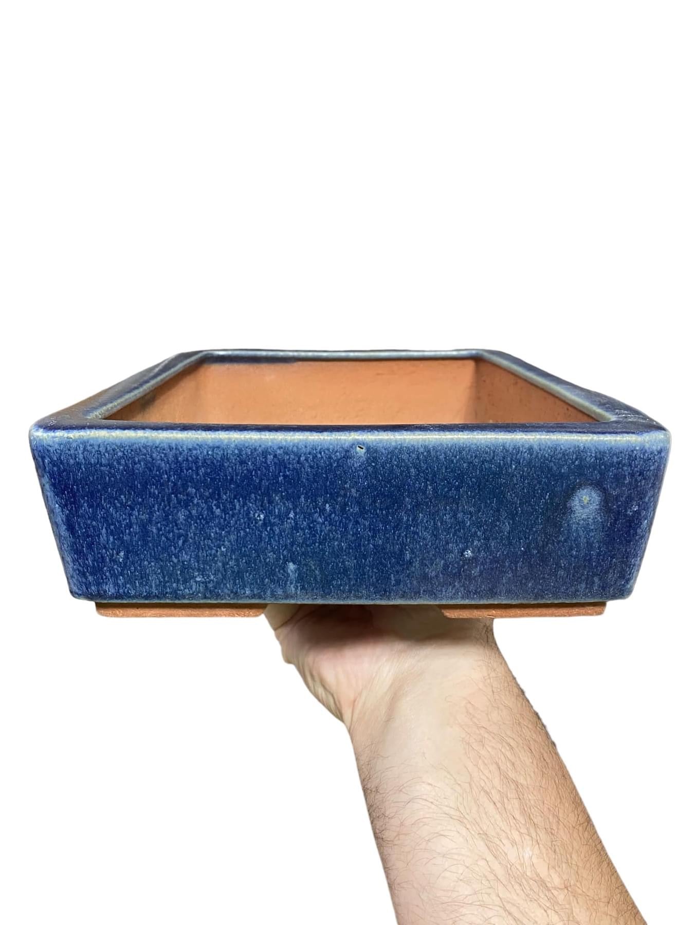 Yozan - 12” Blue Glazed Rectangle Bonsai Pot
